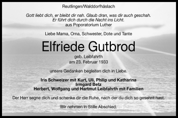 Anzeige von Elfriede Gutbrod von Reutlinger General-Anzeiger