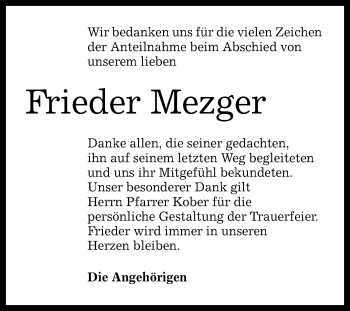 Anzeige von Frieder Mezger von Reutlinger General-Anzeiger