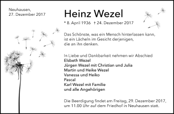 Anzeige von Heinz Wezel von Reutlinger General-Anzeiger