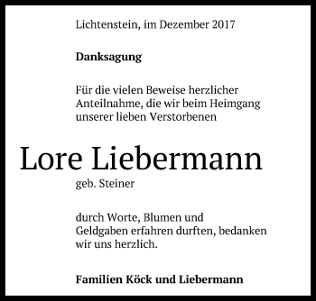 Anzeige von Lore Liebermann von Reutlinger General-Anzeiger