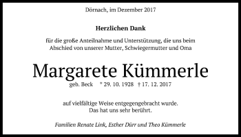 Anzeige von Margarete Kümmerle von Reutlinger General-Anzeiger