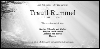 Anzeige von Trautl Rummel von Reutlinger General-Anzeiger