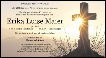 Anzeige von Erika Luise Maier von Reutlinger Generalanzeiger