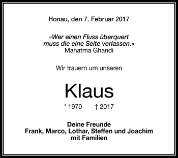 Anzeige von Klaus  von Reutlinger Generalanzeiger