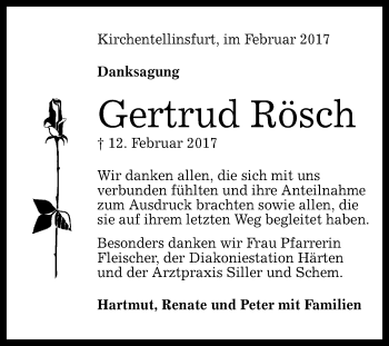 Anzeige von Gertrud Rösch von Reutlinger General-Anzeiger