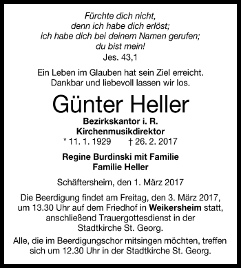 Anzeige von Günter Heller von Reutlinger General-Anzeiger