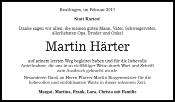 Anzeige von Martin Härter von Reutlinger General-Anzeiger