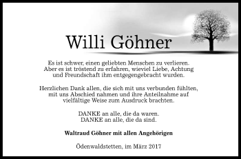 Anzeige von Willi Göhner von Reutlinger General-Anzeiger