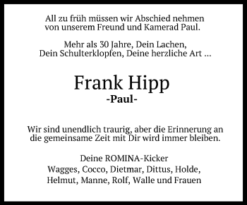 Anzeige von Frank Hipp von Reutlinger Generalanzeiger