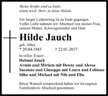Anzeige von Hilde Jauch von Reutlinger Generalanzeiger