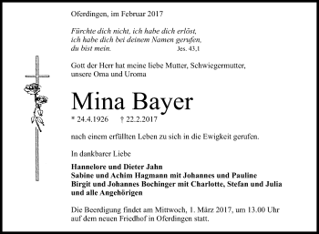 Anzeige von Mina Bayer von Reutlinger General-Anzeiger