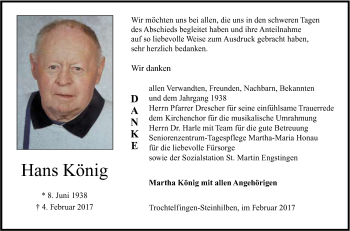 Anzeige von Hans König von Reutlinger General-Anzeiger