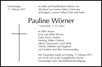 Anzeige von Pauline Wörner von Reutlinger Generalanzeiger