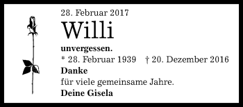 Anzeige von Willi  von Reutlinger General-Anzeiger