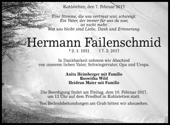 Anzeige von Hermann Failenschmid von Reutlinger Generalanzeiger