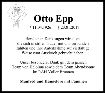 Anzeige von Otto Epp von Reutlinger Generalanzeiger
