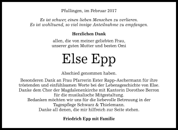 Anzeige von Else Epp von Reutlinger General-Anzeiger