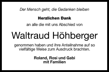 Anzeige von Waltraud Höhberger von Reutlinger General-Anzeiger