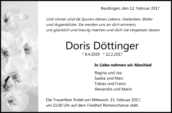 Anzeige von Doris Döttinger von Reutlinger Generalanzeiger