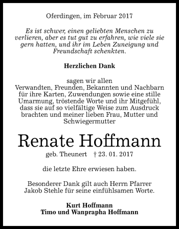 Anzeige von Renate Hoffmann von Reutlinger Generalanzeiger