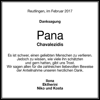 Anzeige von Pana Chavalezidis von Reutlinger Generalanzeiger