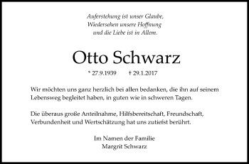 Anzeige von Otto Schwarz von Reutlinger General-Anzeiger