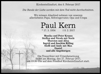 Anzeige von Paul Kern von Reutlinger Generalanzeiger