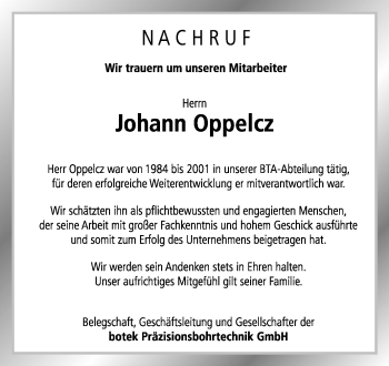 Anzeige von Johann Oppelcz von Reutlinger General-Anzeiger