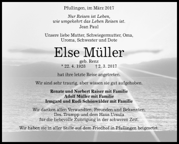 Anzeige von Else Müller von Reutlinger General-Anzeiger