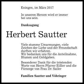 Anzeige von Herbert Sautter von Reutlinger General-Anzeiger