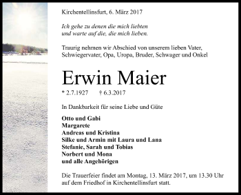 Anzeige von Erwin Maier von Reutlinger General-Anzeiger