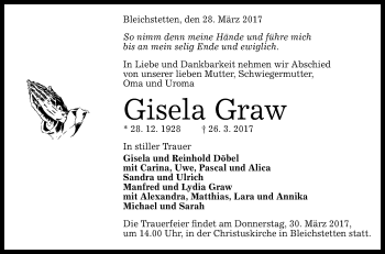 Anzeige von Gisla Graw von Reutlinger General-Anzeiger