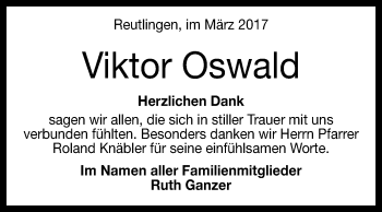 Anzeige von Viktor Oswald von Reutlinger General-Anzeiger