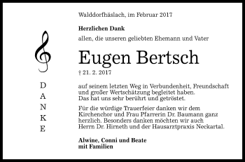 Anzeige von Eugen Bertsch von Reutlinger General-Anzeiger