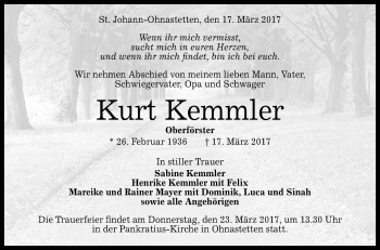 Anzeige von Kurt Kemmler von Reutlinger General-Anzeiger