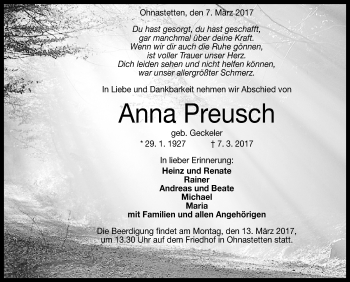 Anzeige von Anna Preusch von Reutlinger General-Anzeiger