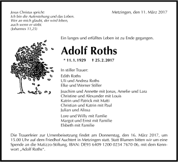 Anzeige von Adolf Roths von Reutlinger General-Anzeiger