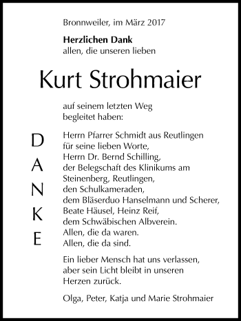 Anzeige von Kurt Strohmaier von Reutlinger General-Anzeiger