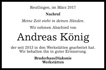 Anzeige von Andreas König von Reutlinger General-Anzeiger