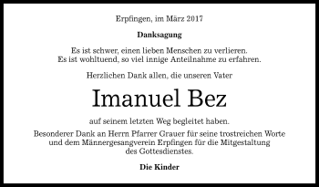 Anzeige von Imanuel Bez von Reutlinger General-Anzeiger