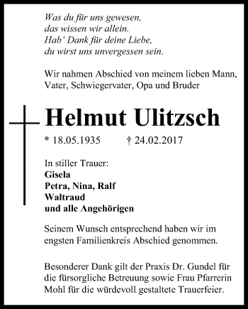 Anzeige von Helmut Ulitzsch von Reutlinger General-Anzeiger