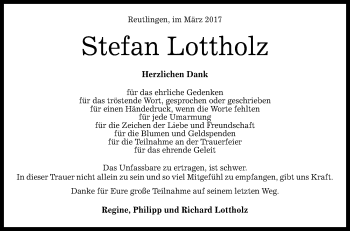 Anzeige von Stefan Lottholz von Reutlinger General-Anzeiger