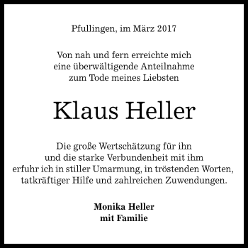 Anzeige von Klaus Heller von Reutlinger General-Anzeiger