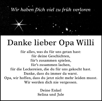 Anzeige von Opa Willi  von Reutlinger General-Anzeiger