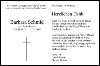 Anzeige von Barbara Schmid von Reutlinger General-Anzeiger