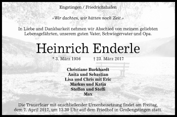 Anzeige von Heinrich Enderle von Reutlinger General-Anzeiger