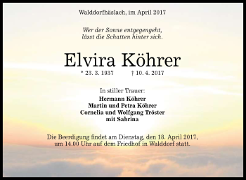 Anzeige von Elvira Köhrer von Reutlinger General-Anzeiger