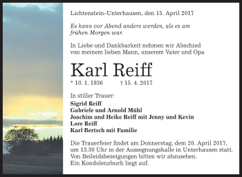 Anzeige von Karl Reiff 