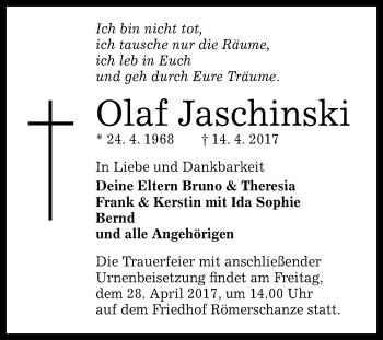 Anzeige von Olaf Jaschinski von Reutlinger General-Anzeiger