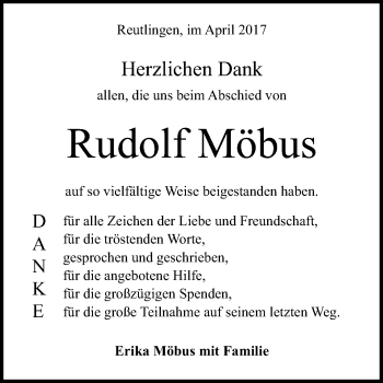 Anzeige von Rudolf Möbus von Reutlinger General-Anzeiger